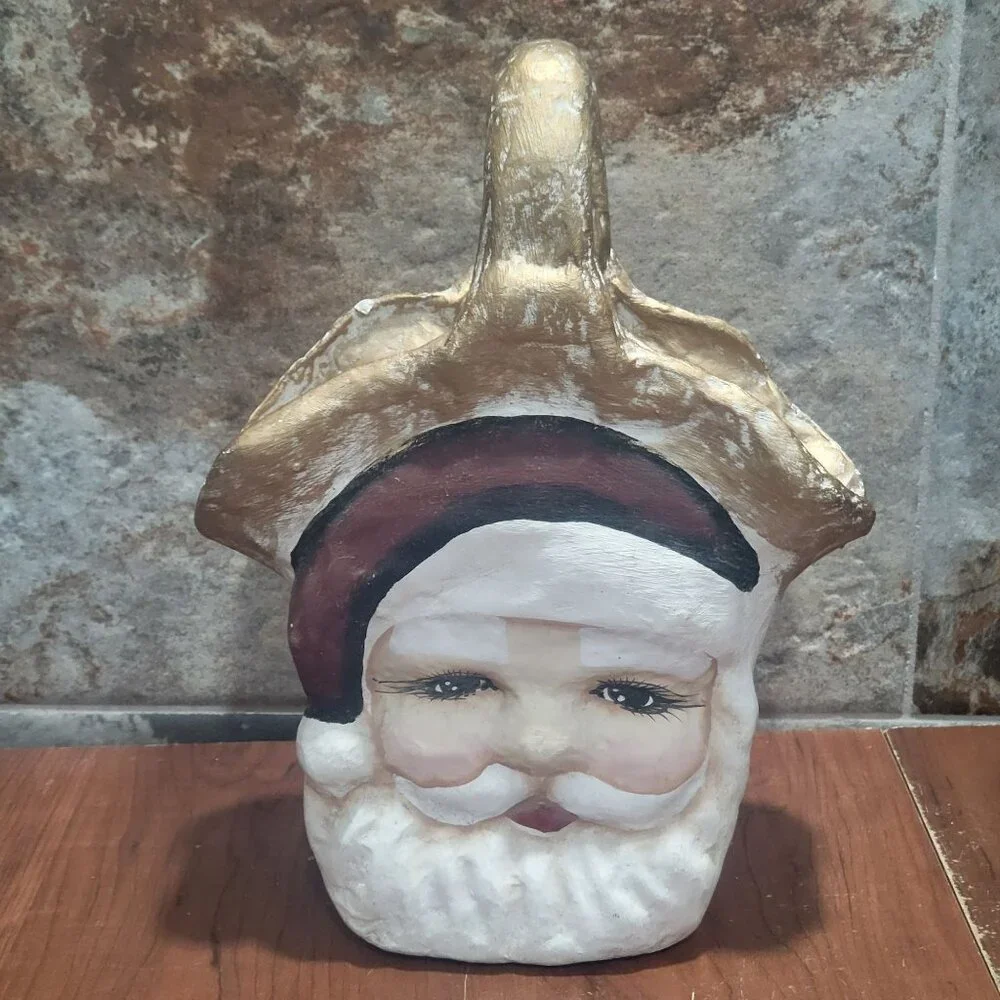 Paper Mache Santa Basket Candy Container Christmas Decoration